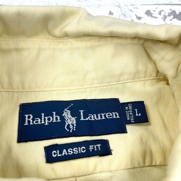 Ralph Lauren Shirt Men Large Yellow Button Up Classic Fit Oxford Cloth Pocket * - Picture 6 of 11